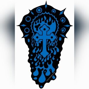 Blue and Black Cross Graphic Sticker Pack Of 5. 4"X3"